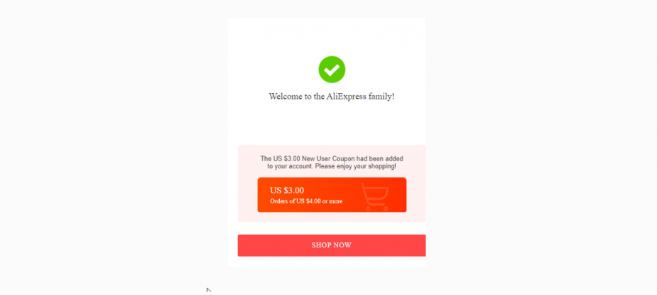 Aliexpress new store user bonus