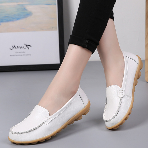 Genuine Leather Shoes Woman Soft Boat shoes for Women Flats shoes Big size 35-44 Ladies Loafers Non-Slip Sturdy Sole ► Photo 1/6