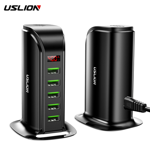 USLION 5 Port USB Charger HUB LED Display Multi USB Charging Station Dock Universal Mobile Phone Desktop Wall Home EU UK Plug ► Photo 1/6