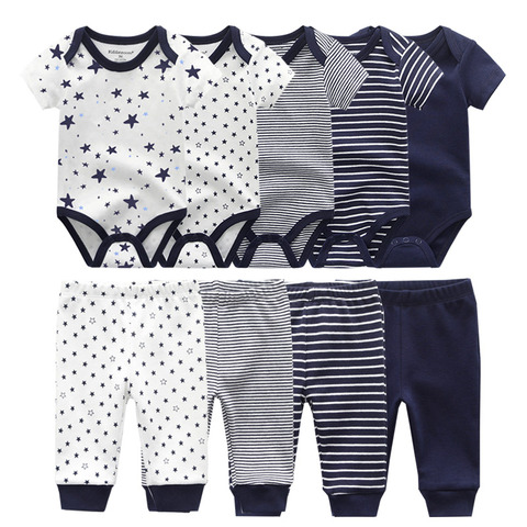 6/9PCS Baby Girl Clothes Newborn Unisex Solid Bodysuits+Pants Cotton Baby Boy Clothes Short Sleeve Girls Baby Clothing Cartoon ► Photo 1/6