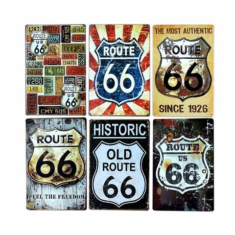 Route 66 Signs Decoracion Retro Plate Enamel Vintage Garage Plaques Metal Posters Club Bar Decorative Home Decor 20x30cm ► Photo 1/6