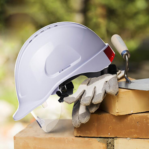 Cap Style Hard Hat with Protective Glasses, 8 Point Ratchet Suspension, Fluorescent Strip, Construction Helmets, Red, White ► Photo 1/4