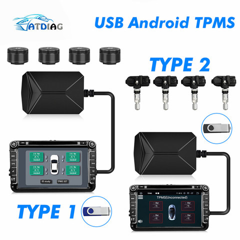 TPMS USB Android  Car Tire Pressure Monitoring System Display 4 Internal Sensors Android Navigation Tyre Pressure Alarm 0-116Psi ► Photo 1/6