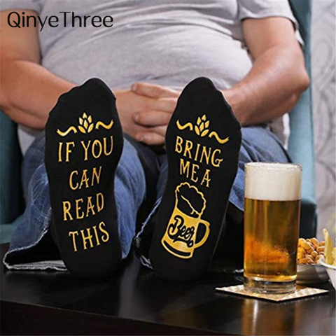 Funny If You Can Read This Bring Me A Beer Pattern Novelty Art Christmas Gift Humour Words Socks Hipster Rock Punk Club Sox ► Photo 1/6