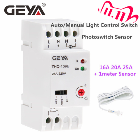 GEYA NEW Auto or Manual On Off Photocell Light Controller Switch with Sensor 16A 20A 25A AC220V Din rail Smart Switch ► Photo 1/6