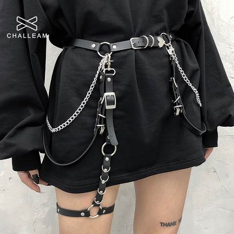 Women Skirt Belt Female Pu Leather Hiphop Rock Nightclub Sexy Jeans Dress Heart Punk Belt With Metal Waist Chain 383 ► Photo 1/5