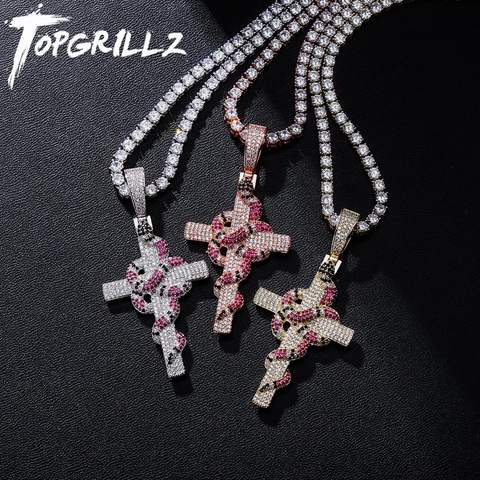 TOPGRILLZ New Snake Winding Cross Pendant Necklace Iced Out Cubic Zirconia Pendant Christmas Halloween Hip Hop Jewelry Gifts ► Photo 1/6