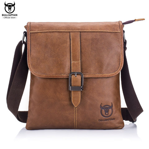 BULLCAPTAIN men's leather shoulder slung casual sports outdoor soft head layer leather trend business small flat bag men's bag ► Photo 1/6