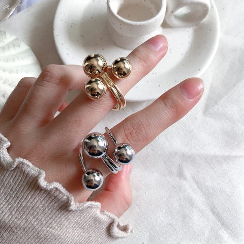AOMU 2022 Exaggeration Gold Color Metal Ball Open Rings Simple Design Geometric Irregular Finger Rings for Women Party Jewelry ► Photo 1/6