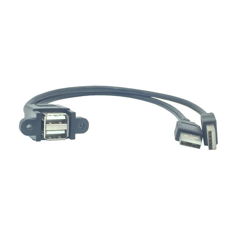 Dual USB 2.0 Male to Female Extension Cable with Screw Panel Mount Holes  0.25M 0.5M ► Photo 1/3