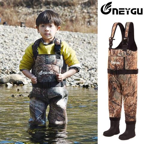 NEYGU 5MM neoprene waterproof insulated thermal kid  wader ，children  chest wader with rubber boots for fishing ► Photo 1/6