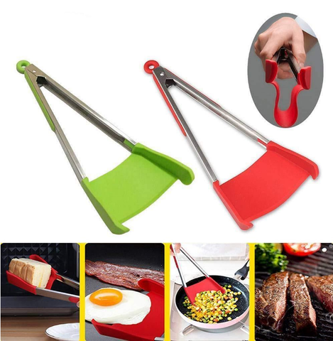 New 2 in 1 Smart Kitchen Spatula and Tongs Non-Stick Heat Resistant Stainless Steel Frame Silicone Tongs Kitchen Gadget ► Photo 1/4