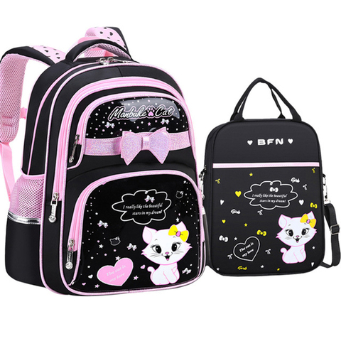 New Korean Primary PU leather School Bag 2022 Fashion Cute Girls With Cute Cat Orthopaedic  Waterproof Backpack ► Photo 1/6