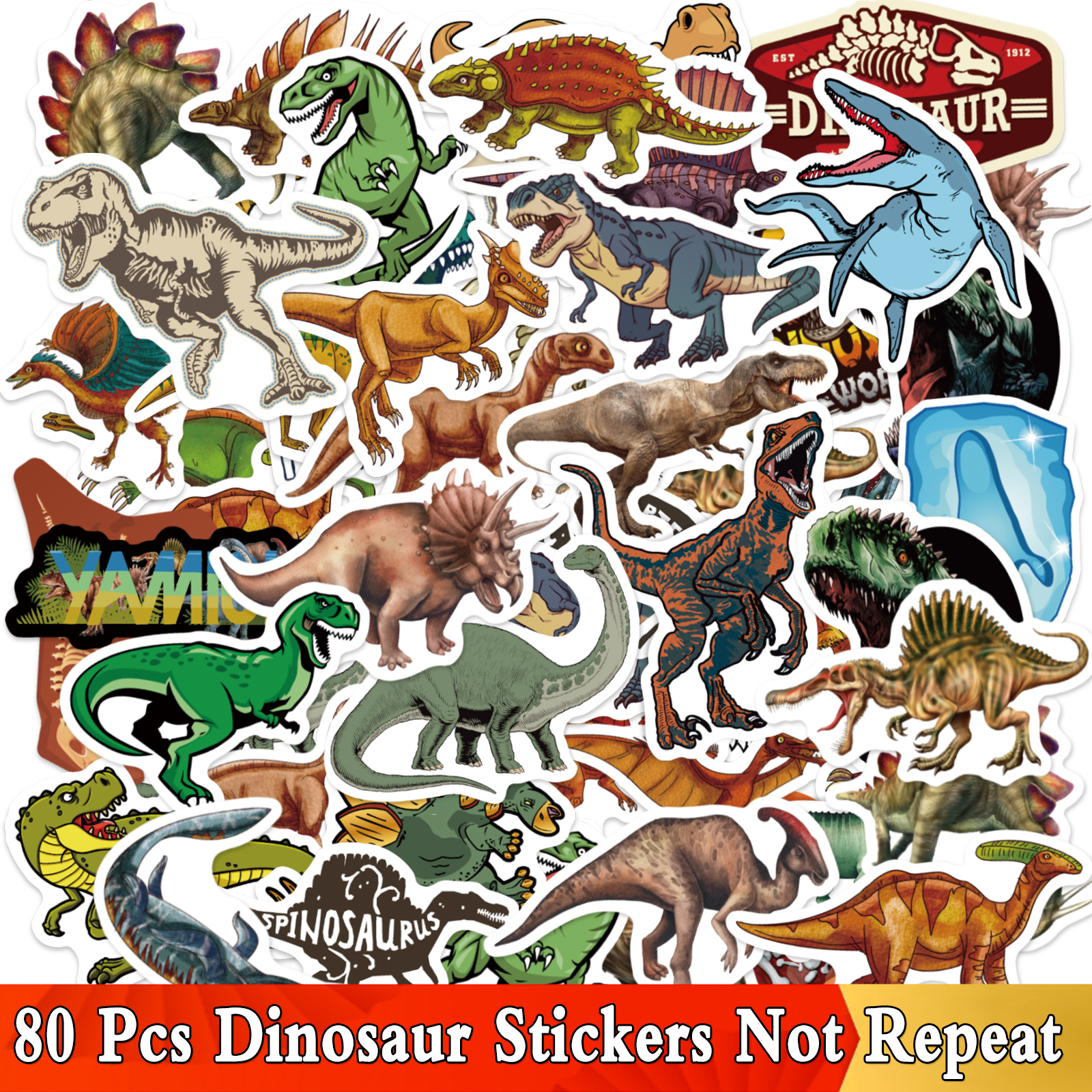 2 x Happy Pink T-Rex Dinosaur Vinyl Sticker Laptop Travel Luggage Car #6687 
