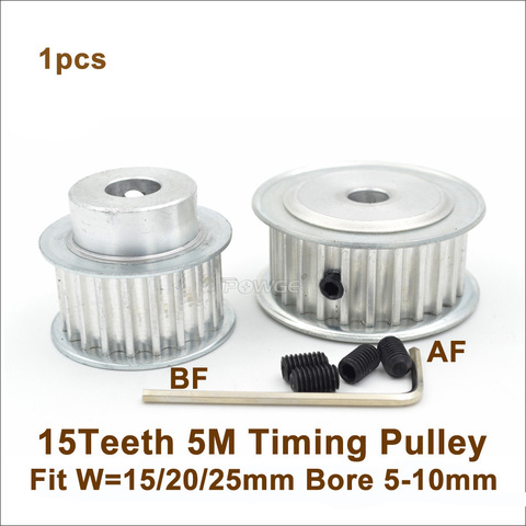 POWGE 15 Teeth 5M Synchronous Pulley Bore 5/6/6.35/8mm Fit Width 15/20/25mm HTD 5M Timing Belt 15T 15Teeth HTD 5M Timing Pulley ► Photo 1/6