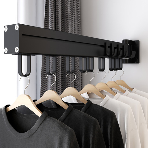 Black Aluminum Bathroom Hook Foldable Laundry Rack Clothes Drying Shelf hook Wall Mounted Towel bar Bathroom Accessories ► Photo 1/6