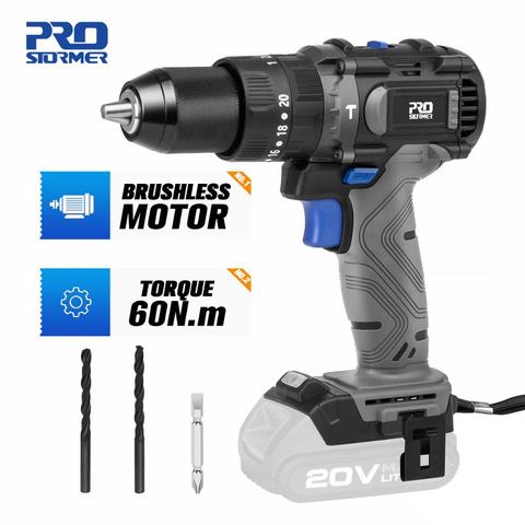 20V Brushless Hammer Drill 60NM Impact Cordless Electric Screwdriver Steel Wood Masonry Power Bare Tools By PROSTORMER ► Photo 1/6