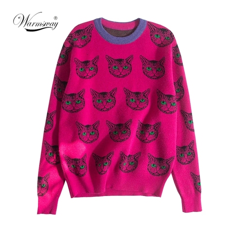 High Quality Runway Designer Cat Print Knitted Sweaters Pullovers Women Autumn Winter Long Sleeve Harajuku Sweet Jumper C-192 ► Photo 1/6
