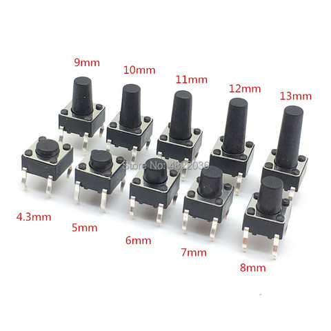50pcs/lot Touch Key Micro Switch 6x 6x 4.3/5/6/7/8/9/10/11/12/13MM Push Button Tact Switch 4pins vertical DIP sets ► Photo 1/2