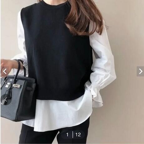 Qooth Ins Women's Loose Blouse Knitting Vest Two Pieces Clothing Set Autumn Loose Blouses Casual Female Tops QT233 ► Photo 1/6