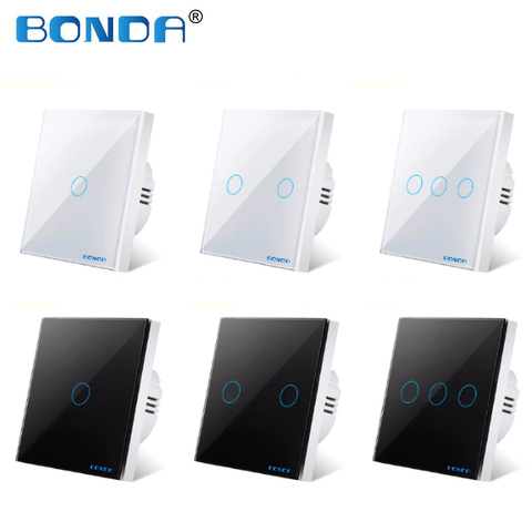 BONDA wall switch, EU standard, white crystal, tempered glass panel, touch switch, wall touch screen, Ac220v, 1 way, wall lamp ► Photo 1/6