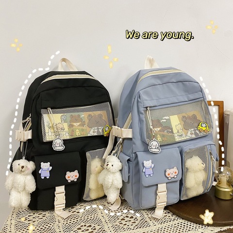 HEFLASHOR Kawaii Nylon Women Backpack Fashion Waterproof Rucksack For Teen Girls School Bag Cute Student Bookbag Travel Mochila ► Photo 1/6