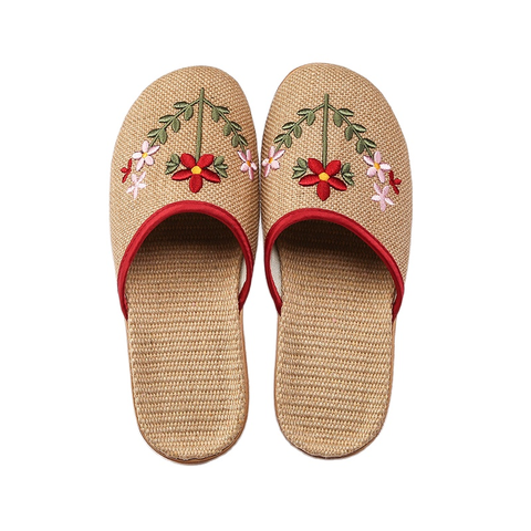 Suihyung New Women Breathable Flax Indoor Slippers Embroider Floral Linen Home Slip On Ladies Summer Non-slip Fat Beach Shoes ► Photo 1/6