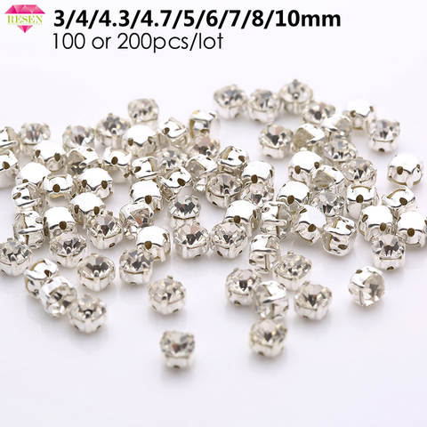Sell At Loss RESEN Top Quality 3-10mm Sliver Claw Sew On Rhinestones Clear Crystal Color Sliver Base Sewing Stone DIY Decoration ► Photo 1/6
