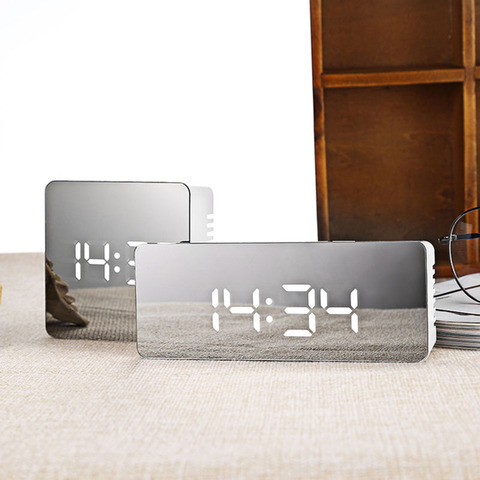 Digital Mirror Alarm Clock LED Electronic Table Desktop Clock Snooze Alarm Clock Temperature Time Display For Home Decoration ► Photo 1/6
