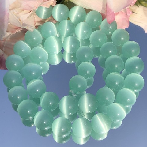 Mint Green Cat's Eye Opal Natural Stone Glass 4/6/8/10/12MM Loose Spacer Moonstone Beads For Jewelry Making DIY Bracelet Finding ► Photo 1/6