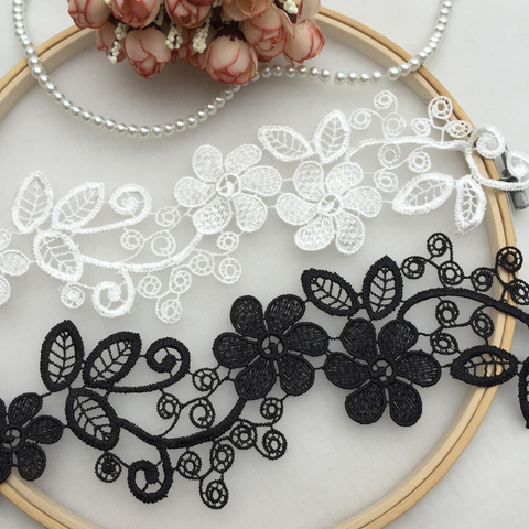 4Pcs/Set Vintage Black Flower Embroidery Lace Appliqued Fabric Jacquard Ribbon Lace Fabric Sewing Trims Patch Scrapbooking ► Photo 1/4