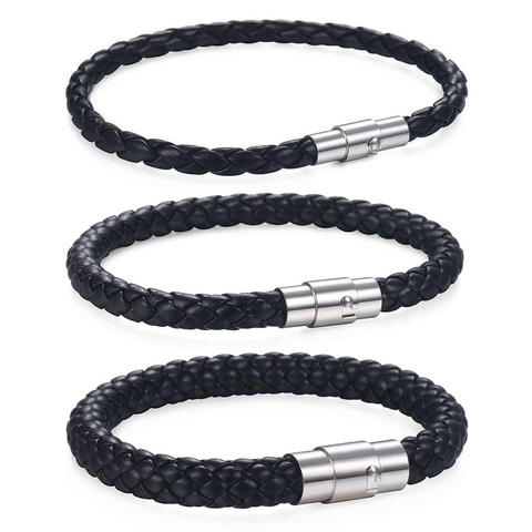 Davieslee Mens Bracelet Brown Black Braided Leather Bracelets for Men Stainless Steel Clasp Wholesale Jewelry 4 6 8mm LLBM118 ► Photo 1/6