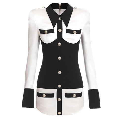 HIGH STREET 2022 Newest Designer Dress Women's Long Sleeve Color Block Patchwork Shirt Collar Lion Buttons Dress ► Photo 1/6