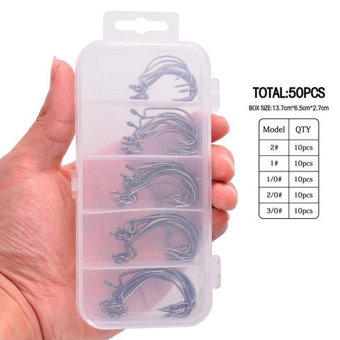 Fishing Hook 50pcs / Box 2# 1# 1/0# 2/0# 3/0# Crank Hook for Soft Worm Bait Crankbait Fishing Hooks Tackle Accessories ► Photo 1/6