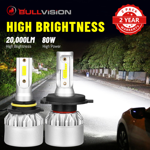 Bullvision H11 LED Headlights 20000LM H4 H1 H7 H8 H9 9005 9006 HB3 HB4 Light Bulbs In Car 3000K 4300K 5000K 6500K 8000K Fog Lamp ► Photo 1/6