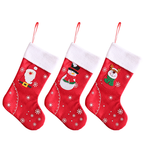 Christmas Stockings Fabric Santa Claus Sock Gift Kids Candy Bag Snowman Deer Pocket Hanging Xmas Tree Ornament New Year 2022 ► Photo 1/6