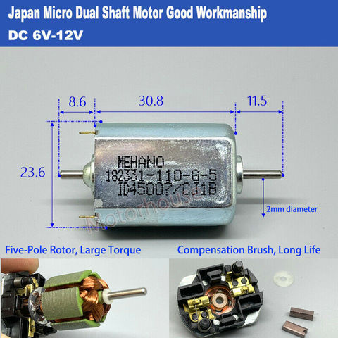 Japan 182331 Micro 24mm 5-Pole Rotor Electric Motor DC 6V-12V High Speed Dual Shaft Compensating carbon brush Long life Motor ► Photo 1/6