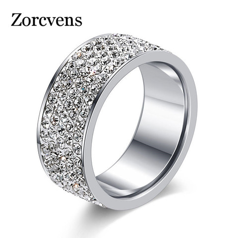 ZORCVENS 2022 New Brand Silver Color Stainless Steel 5 Rows CZ Stone Fashion Engagement Wedding Ring for Woman accesorios mujer ► Photo 1/6