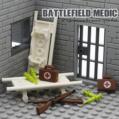 Military Medic Soldier Building Blocks WW2 Weapons Pack Figure Accessories Stretcher Medical Army Series MOC Brick Children Toys ► Photo 1/6