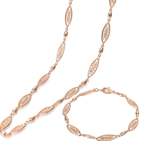 1 Set 6mm Women Necklace Chain 585 Rose Gold Color Plant Oval Bead Bracelet Set Jewelry ► Photo 1/6