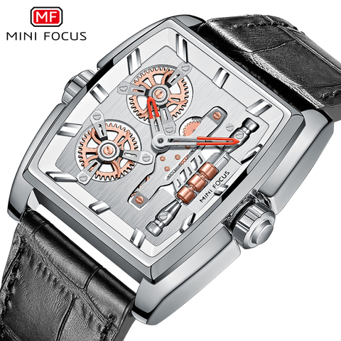 Relogio Masculino MINIFOCUS New Chronograph Men Watches Top Brand Luxury Leather Band Quartz Clock Waterproof Square Dial Watch ► Photo 1/6
