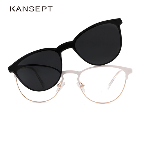 KANSEPT 2 In 1 Magnet Polarized Clip On Glasses Frame Women Metal Optical Myopia Prescription Eyeglasses Frame For Women DP33104 ► Photo 1/6