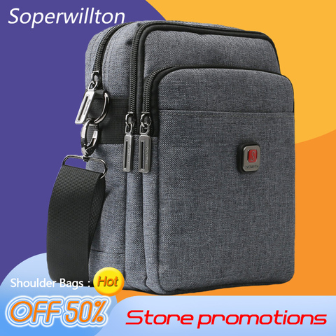 Soperwillton Casual Men's Crossbody Bags USB Port Shoulder Bag Water-resistent Oxford Travel Bags Zipper Belt Bag Male Hot #1042 ► Photo 1/6