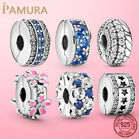 Silver Clasp 925 Sterling Silver CZ pave Pattern Clip Charm Daisy Beads Stopper fit Pandora Bracelet 925 Silver Jewelry Clip ► Photo 1/6