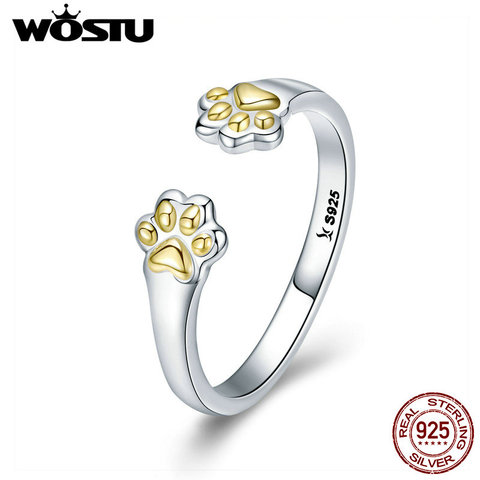 WOSTU Animal Collection 100% 925 Sterling Silver Cat Dog Paw Finger Rings For Women Birthday Cute Original Jewelry Gift CQR430 ► Photo 1/6