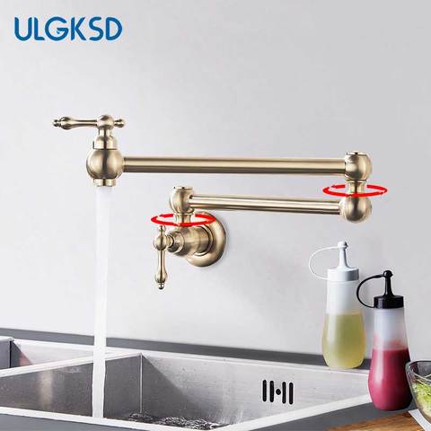 Brushed Gold Kitchen Faucet Wall Mount Bathroom Basin Faucet Cold Water Washing Tap Rotate Folding Spout Brass Vanity Sink Crane ► Photo 1/1