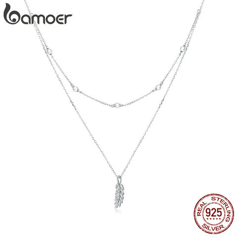 bamoer Sterling Silver 925 Shiny Wheat Ears Pendant Necklace for Women Chain Necklaces Plated platinum women Jewelry BSN208 ► Photo 1/6