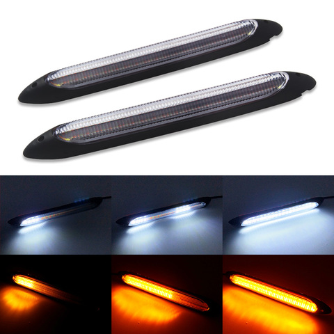 2pcs Universal Car LED Daytime Running Light Scan Waterproof Headlight Strip Sequential Flow Yellow Turn Signal White DRL Light ► Photo 1/6