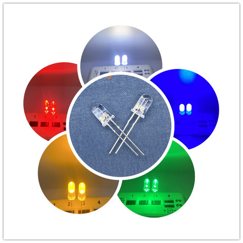 100Pcs/LOT 5mm White Round Water Clear Super bright LED F5 Warm white Red Green Yellow uv-purple pink Orange Ice blue lamp RGB ► Photo 1/2