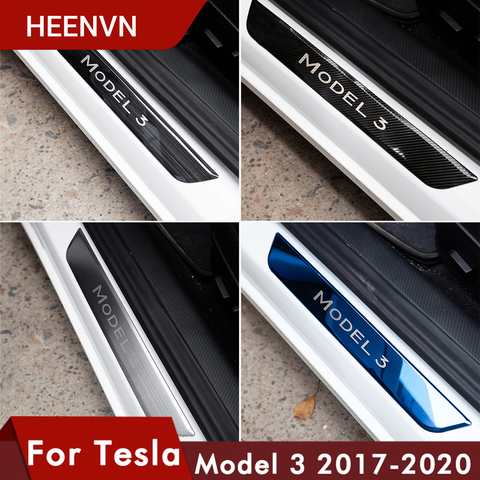 Heenvn Model3 Door Sill Decoration Wrap Cover For Tesla Model 3 Accessories Pedal Protection Strip 2022 Model Three Carbon Fiber ► Photo 1/6